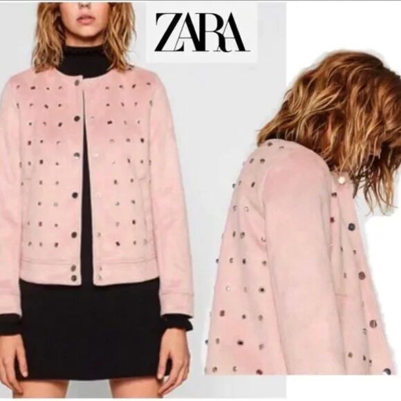 Zara pink suede bomber jacket, size S (US 4) - Picture 2 of 14